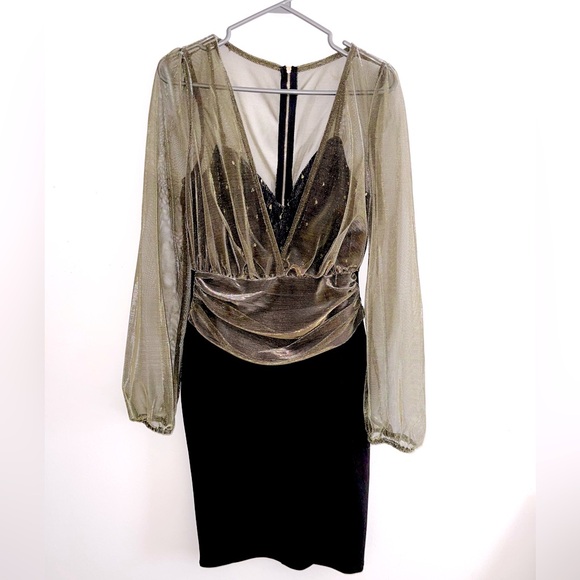 Midi Dress - Black and Gold - Size L - Picture 1 of 4